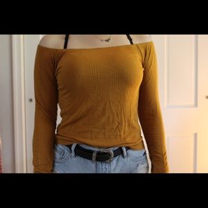 Off-the-Shoulder Mustard Ribbed Top